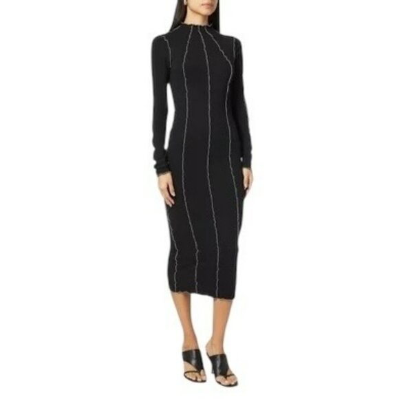 Good American Lettuce Edge Long Sleeve Midi Dress Fitted Knit Size 0 NWT - Picture 2 of 11